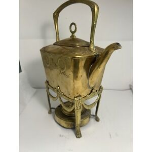 Antique WMF Jugendstil Brass Spirit Kettle Teapot Burner Stand Germany c.1905